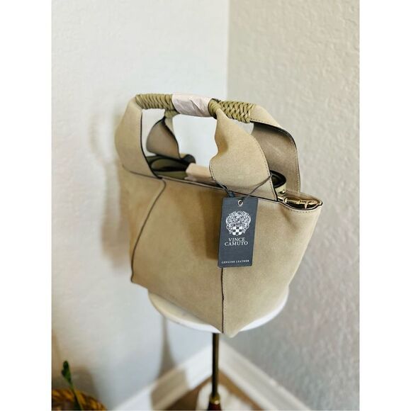 VINCE CAMUTO Janya Top Handle Leather Crossbody Tote Hobo Bag, Khaki, NWT - Picture 11 of 17